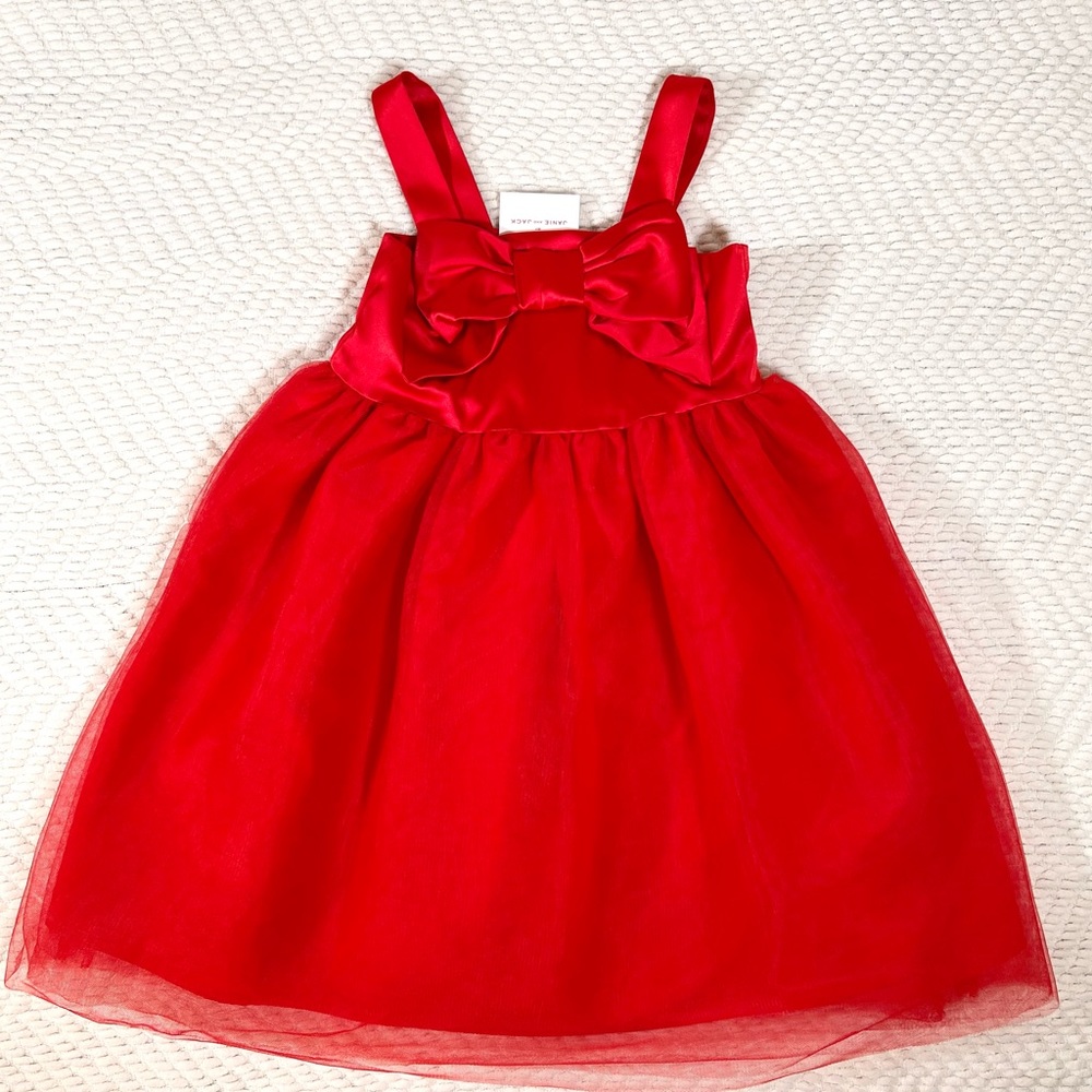 NWT Janie and Jack Christmas Bow Fit & Flare Red Bow Dress Size 6